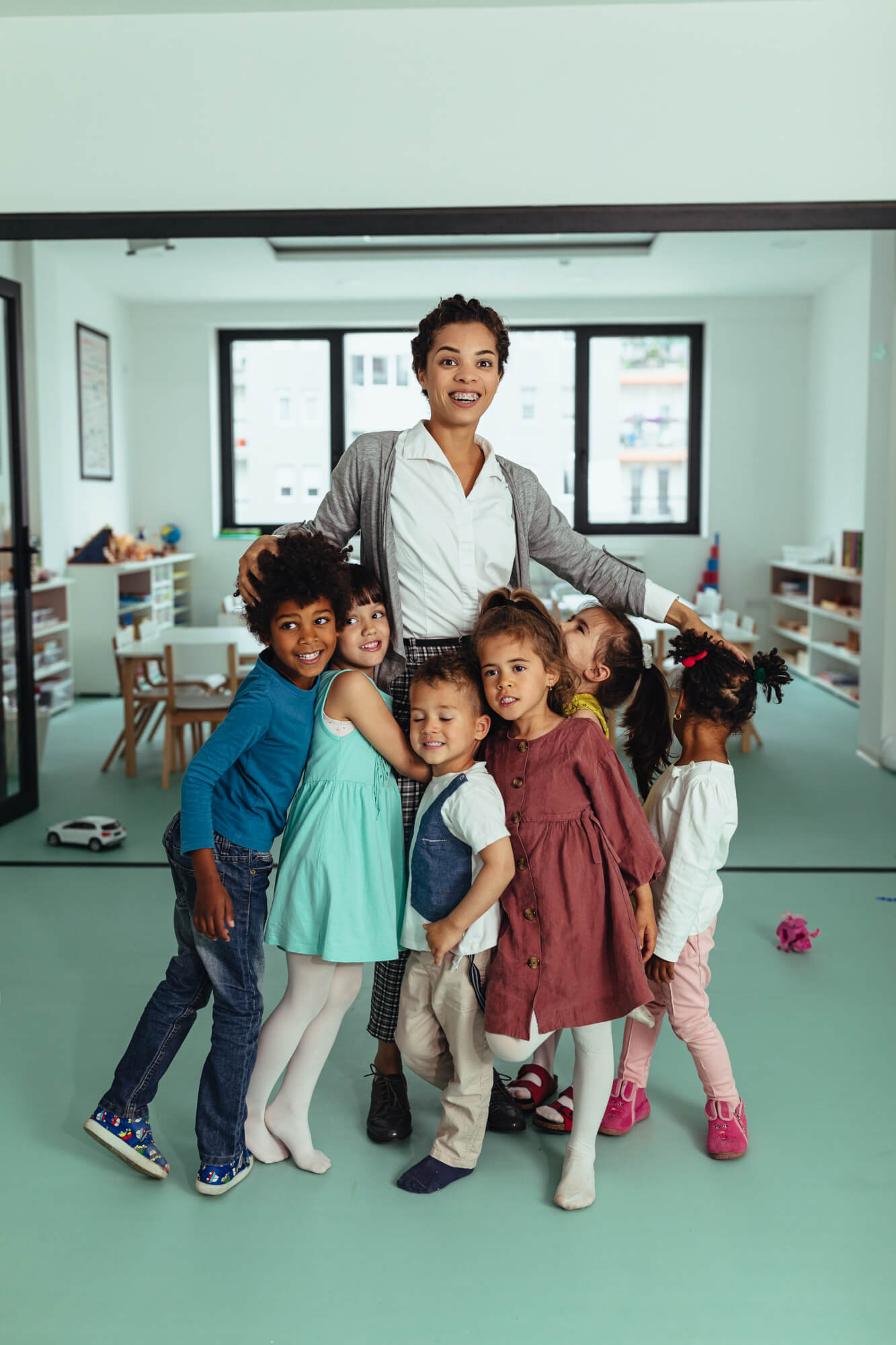 smiles at the kindergarten