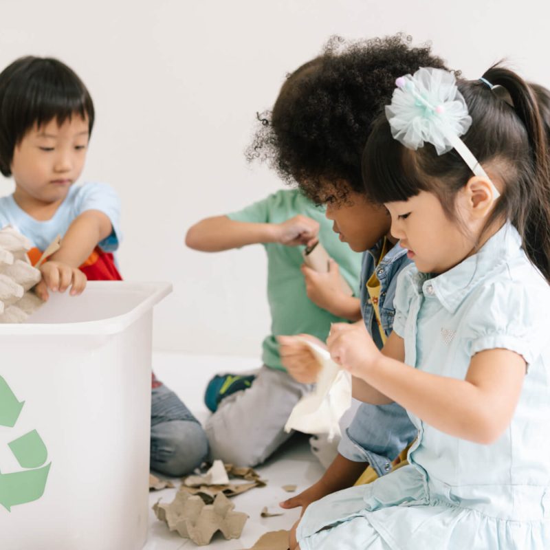 group of adorable kids school kindergarten learning biology recycle environment in classroom